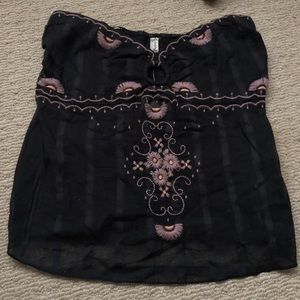 Free people floral embroidered strapless top
